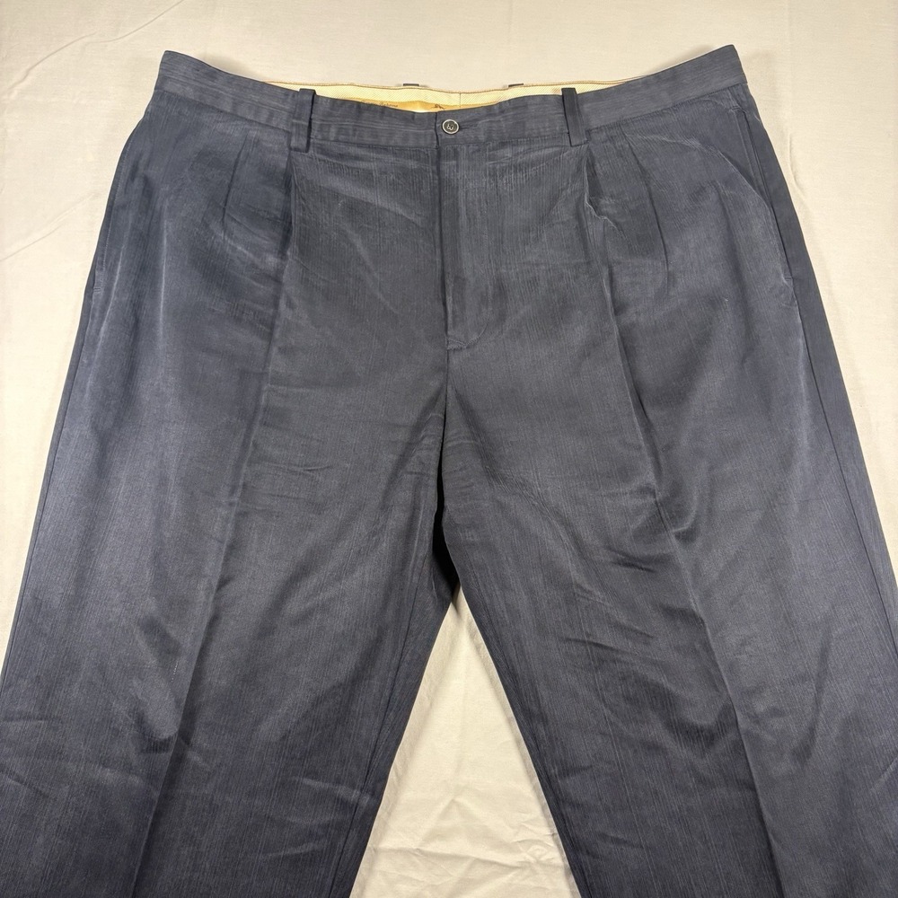 Tommy Bahama Dress Pants Mens 42x34 Navy Silk Rayon Herringbone Flat Front - Picture 4 of 12